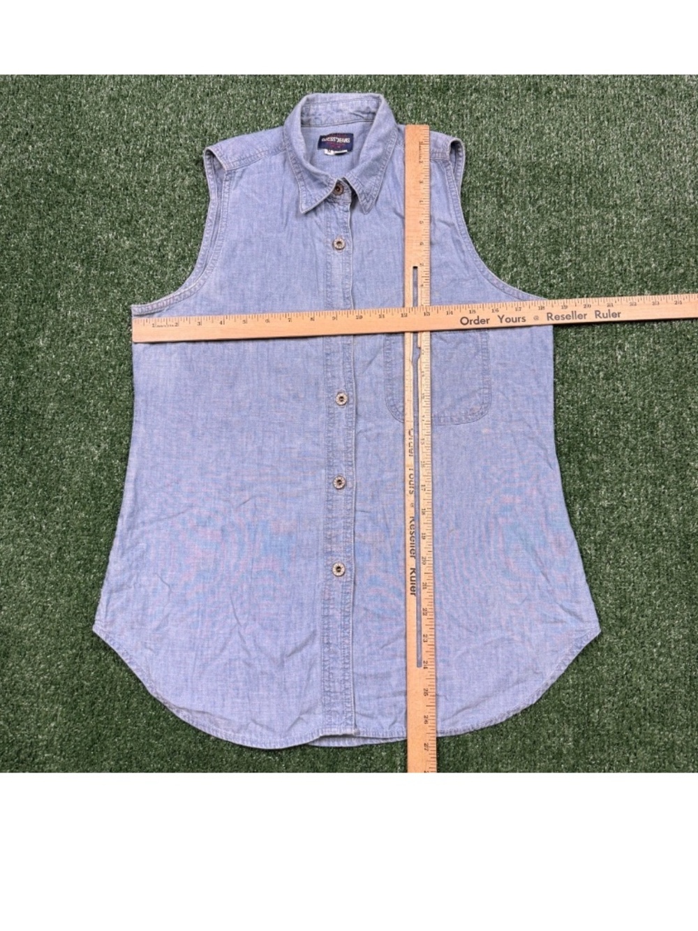 Vintage 90s Guess Sleeveless Button Up Shirt Women's Size M Blue Denim Casual - Picture 4 of 7